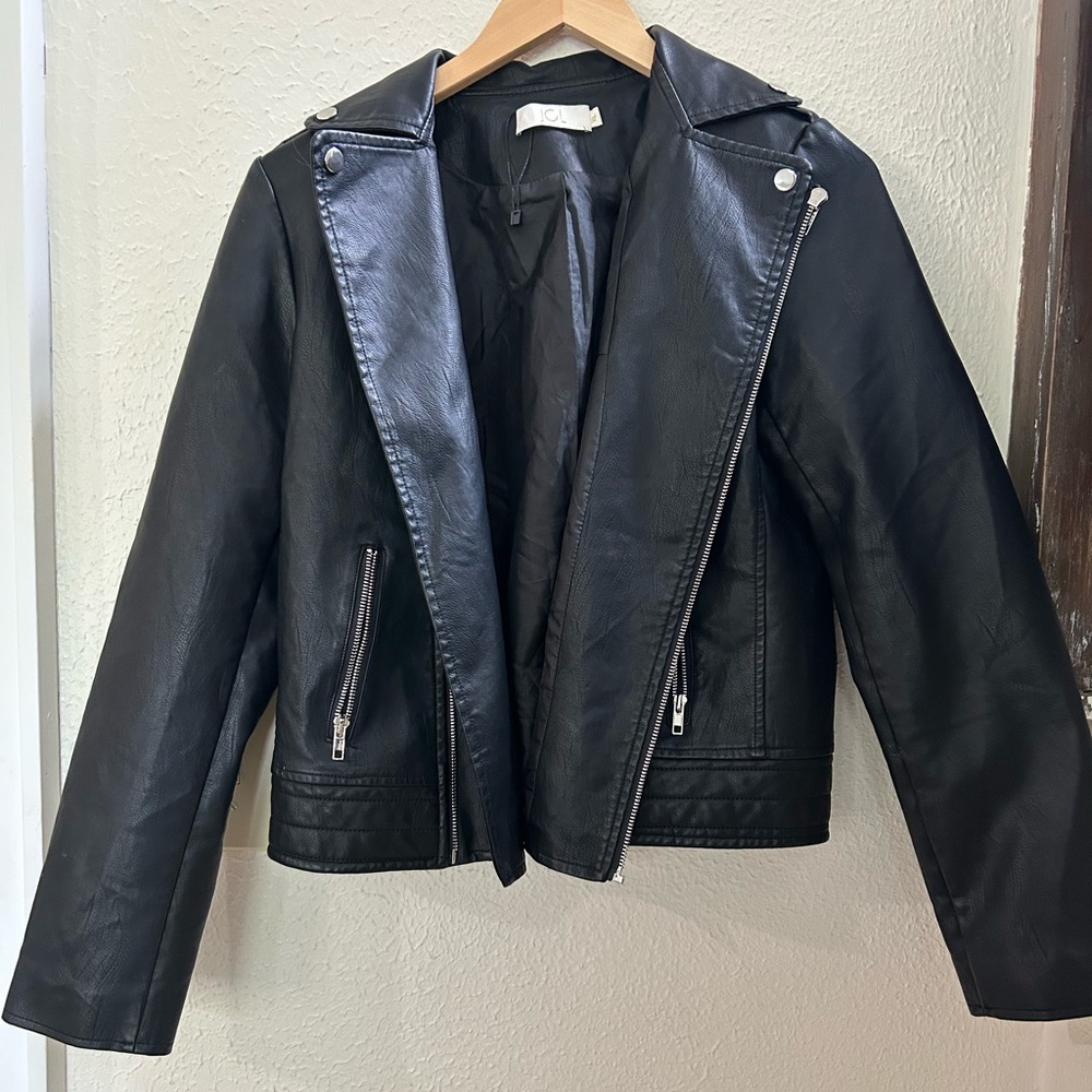 Black and Silver Faux Leather Moto Jacket